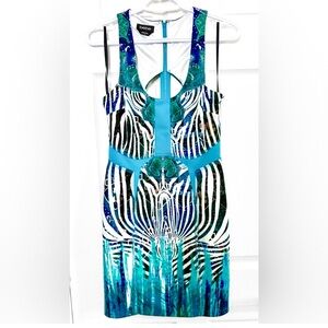 NWOT - Bebe Teal and Black Bodycon Dress